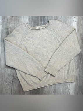 Butter Crew Neck Sweater women’s size Large Tan Korean Wool Blend knit exotic